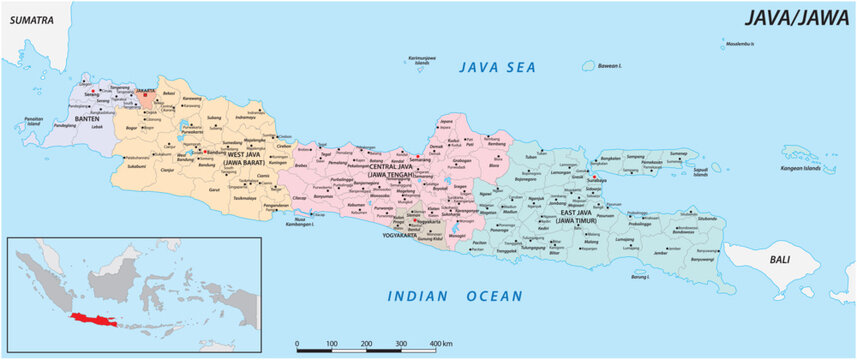 Administrative map of the Indonesian island of Java