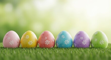 Fototapeta premium Colorful easter eggs on green grass