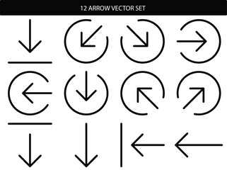 12 arrow vector set for design and development projects ending with the phrase Vector, illustration