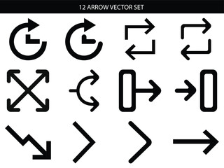 Set of 12 black and white arrow vector icons for design use Vector, illustration