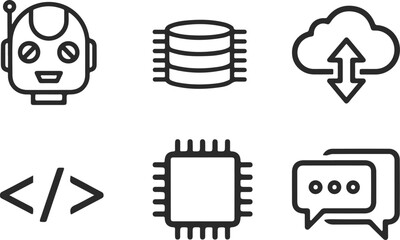 Digital icons representing artificial intelligence data and technology concepts