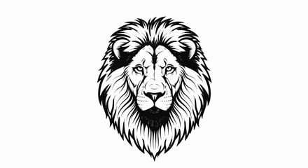 Obraz premium Majestic lion head with fierce eyes and flowing mane, black ink sketch