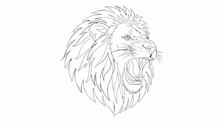 Obraz premium Line art sketch of a roaring lion's head with a full mane