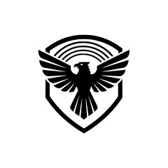 Obraz premium Eagle logo silhouette with spread wings in heraldic shield