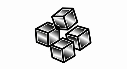 Four shiny cubes stacked in a dynamic, somewhat random formation