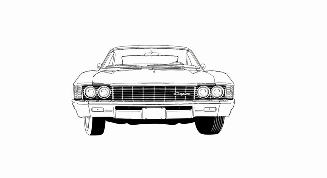 Front view line art illustration of a classic American sedan