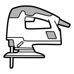 electric saw black and white, editable lines