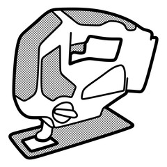 electric saw black and white vector, editable lines