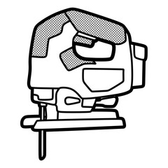 electric saw black and white image, editable lines