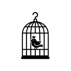 Fototapeta premium Bird with crown inside cage silhouette icon