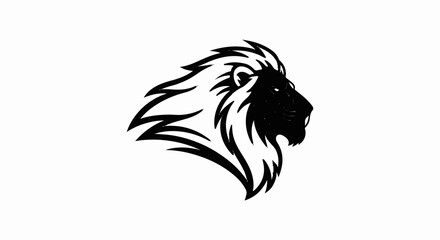 Fototapeta premium Fierce black lion profile with flowing mane on a white background