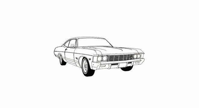 Line art of a classic two-door coupe automobile from the 1960s