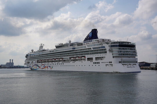 Passenger cruise ship Norwegian Star returning to dock at port of Southampton, England 18 May 2024 - Cruise travel industry