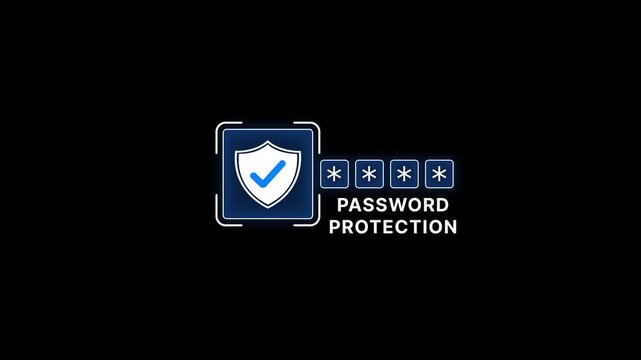 Password protection concept with shield and asterisks on black background security shield password security concept
