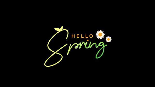Animated Hello Spring Letter on transparent background, alpha channel