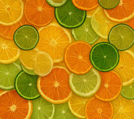Obraz premium Vibrant orange and green citrus slices in artistic pattern