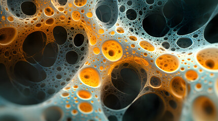 Abstract neural network structure with glowing nodes and interconnected pathways. Futuristic technology and artificial intelligence concept background.