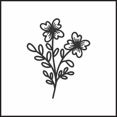 Minimalist Botanical Line Art Illustration with Leaves and Berries