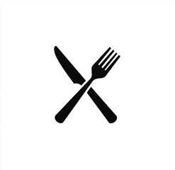 Crossed knife and fork in black silhouette