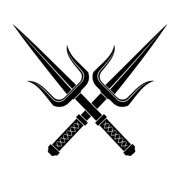 Crossed sai weapons silhouette icon for martial arts and combat sports graphic design