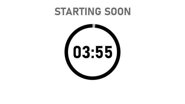 4 minutes Digital countdown 240 seconds. Five minute countdown timer animation on transparent background un white background