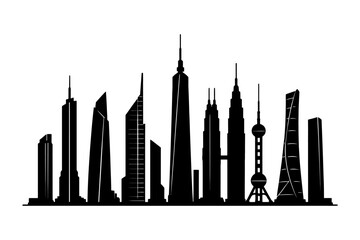 Obraz premium Silhouette of iconic global city skyscrapers.