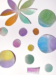 Pastel and conte collage illustration featuring polka dots of various sizes in soft pastel tones.