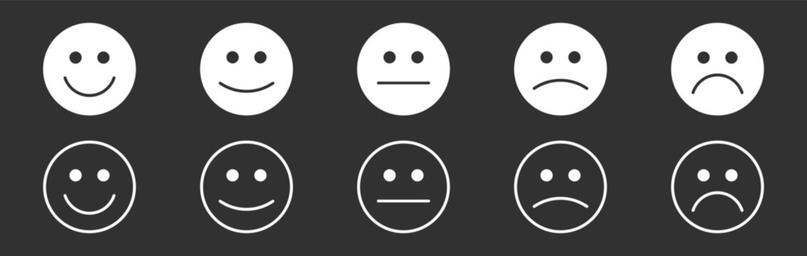 Customer feedback emoji rating scale with smile and sad faces vector icon set