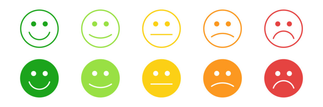 Satisfaction level emoji collection with rating scale faces vector illustration isolated on transparent background