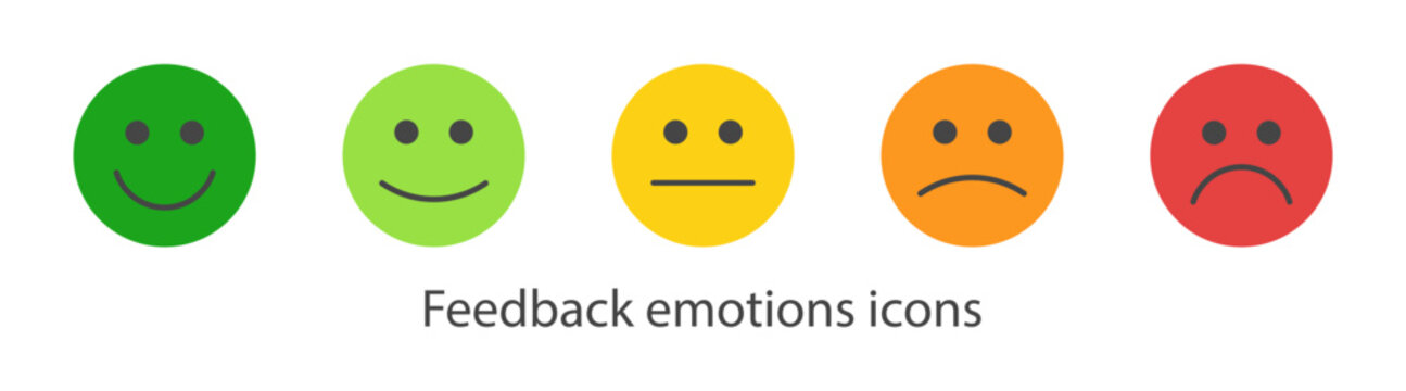 Customer feedback emoji rating scale with colorful smiley faces vector icon set isolated on transparent background