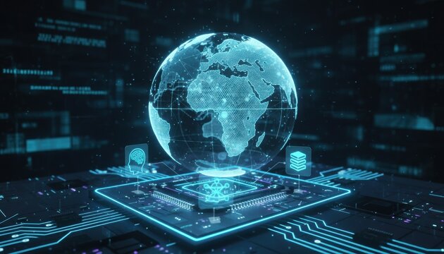 future tech solution for digital business combines technology science concept with abstract graphic design, web space power, creative idea display system