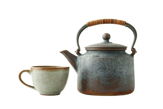 Cozy tea scene with chai kettle and cup isolated on transparent background