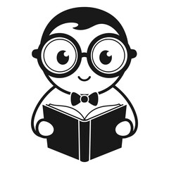 Cartoon Character Reading Book with Glasses
