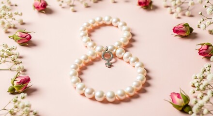 Obraz premium Pearl Necklace Shaped Number Eight Women’s Day Concept