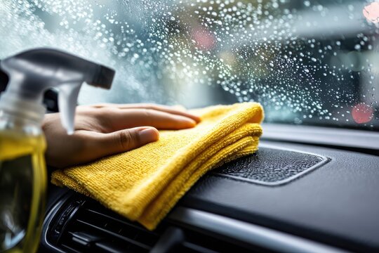 Close up of professional car interior detailing for vehicle cleaning service