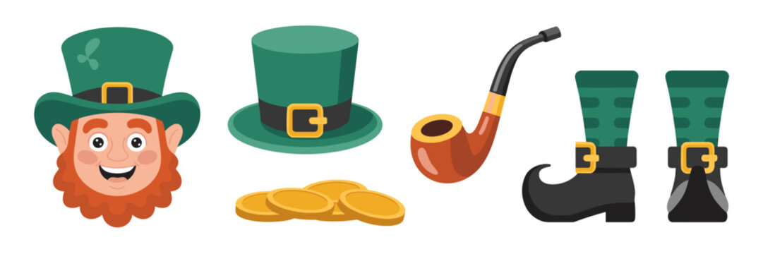 Flat design leprechaun face and hat icons &ndash; Great for social media.