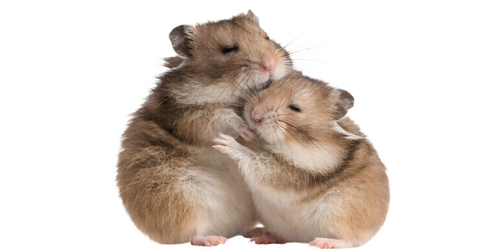 Two Cute Hamsters Hugging Isolated on Transparent Background PNG
