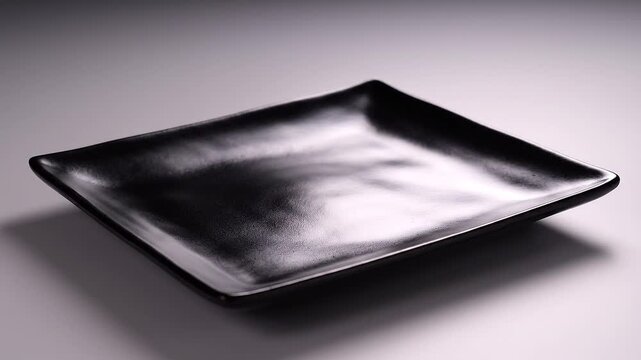 Black Square Plate on Gray Background.