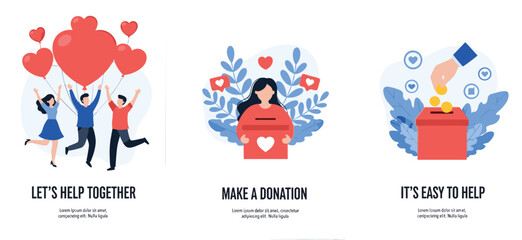 Fototapeta premium Charity and donation concept with volunteers helping and fundraising vector illustration isolated background