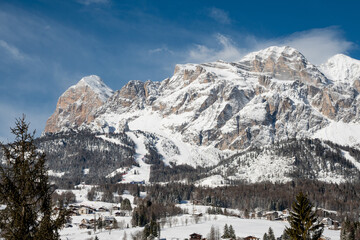 Cortina d'Ampezzo and Tofane Mountains Covered in Snow &ndash; Winter Landscape, Dolomites, Italy