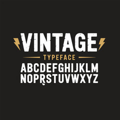 Obraz premium Vintage typeface text with lightning bolts on black background font lettering