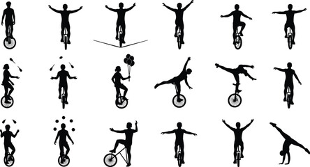 unicycle, unicycling, acrobat, acrobatics, circus, performer, balance, balancing, trick, tricks, stunt, stunts, juggler, juggling, athlete, silhouette, motion, skill, freestyle, unicyclist © It's Sohan Here