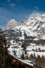 Cortina d'Ampezzo and Tofane Mountains Covered in Snow &ndash; Winter Landscape, Dolomites, Italy