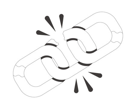 Funky broken chain link flash message fail line illustration. Playful snapped connection. Network issue. Mobile UI empty state. Error web design. Black and white vector concept. Micro UX scene