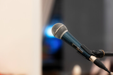 Fototapeta premium Microphone close-up with copy space, event