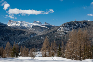 Winter view of Cinque Torri - Dolomites cover with snow 