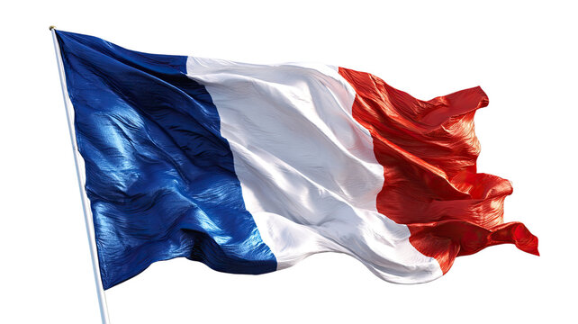 A 3d illustration of the national French flag featuring a silk fabric texture waving in the wind as a patriotic symbol of France and Europe