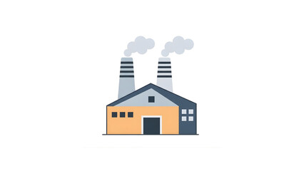 Fototapeta premium Factory Building Illustration with Smoking Chimneys and Gear Icon in Flat Line Art Style