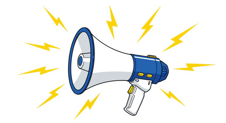 Megaphone with lightning bolts, symbolizing announcement and sound