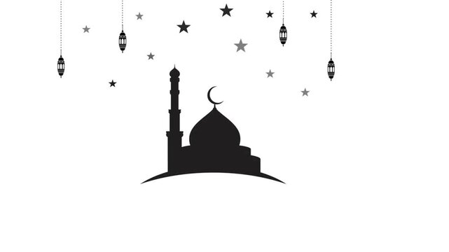 This is a video footage of the animated mosque of the stars and the moon, suitable for use in Islamic content videos, Eid al-Fitr, Eid al-Adha, Ramadan, Islamic holidays, Maulid, Isra Mi'raj,